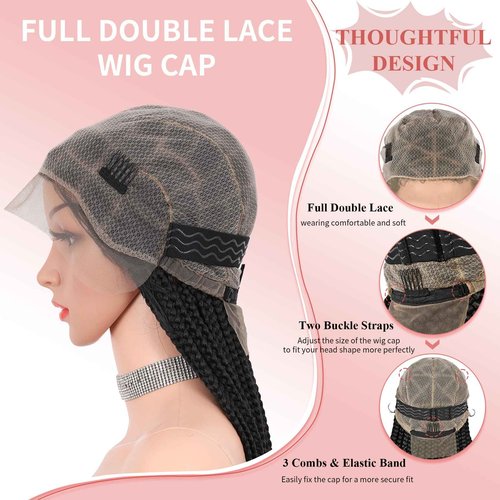 Zurffiy 56" Knotless Braided Wigs for Women: Box Braid Wig with Baby Hair, Human Hair Blended, Super Long Lace Front, Mix Brown and Light Brown