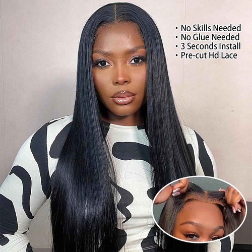 Hechirun Glueless Wigs Human Hair Pre Plucked 200% Density Wear and Go Glueless Wigs Human Hair Pre Cut 13x4 Straight Lace Front Wigs Human Hair HD Lace Frontal Wigs Human Hair for Women 18 Inch