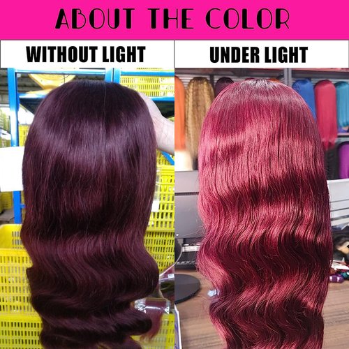 BOSDIOS 13x6 Burgundy Lace Front Wigs Human Hair Red 99J Body Wave Transparent Lace Frontal Wig Human Hair for Black Women Colored Wine Red Wig 200% Density Glueless Pre Plucked With Baby Hair(22in)