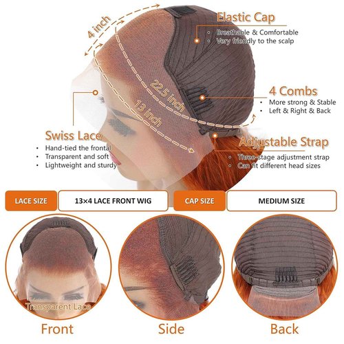 Fiumer Ginger Wig Human Hair 13x4 Straight Ginger Orange Lace Front Wigs Human Hair HD Transparent Lace Frontal 350 Colored Wig Pre Plucked 180% Density 28inch