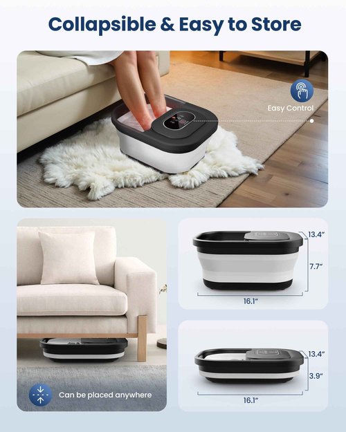 COMFIER Collapsible Foot Spa Bath Massager with Heat, Pedicure Foot Spa with Bubbles, Red Light, Pumice Stone and Shiatsu Massage Rollers, Heated Bath Spa for Relaxation and Stress Relief (Black)