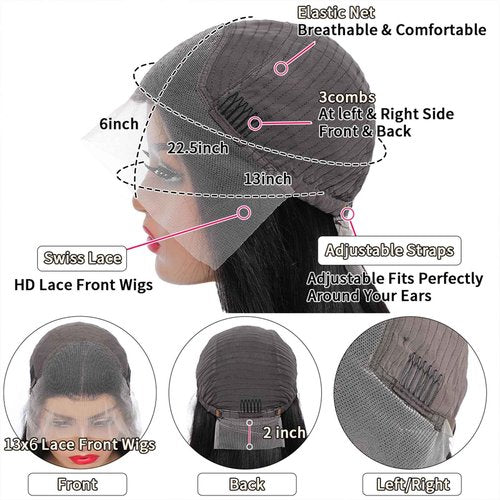 ONIVAN 13x6 Body Wave Lace Front Wigs Human Hair Wig 15A Raw 250 Density Indian HD Lace Frontal Human Hair Wigs for Women (24 Inch)