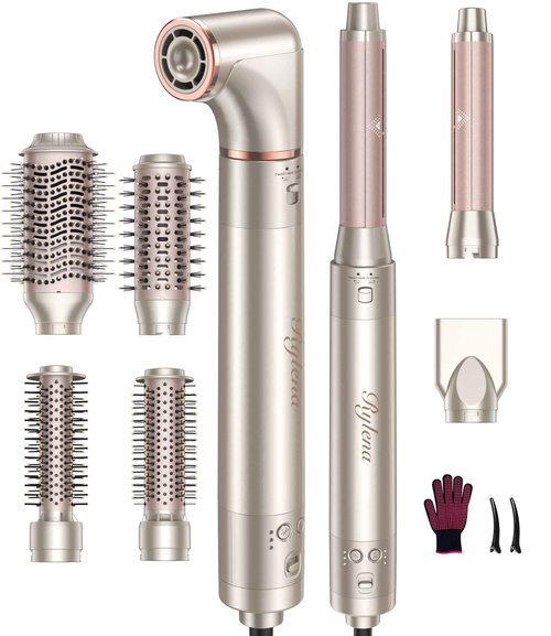 Deluxe 8-in-1 Air Styler Pro 2025 by Rylena, Hair Dryer Brush for Fast Drying, Auto Curling, Smoothing&Volumizing, 8 Attachable Heads, 110,000 RPM High-Speed Multi Styler, 600M Ionic Care, Stone