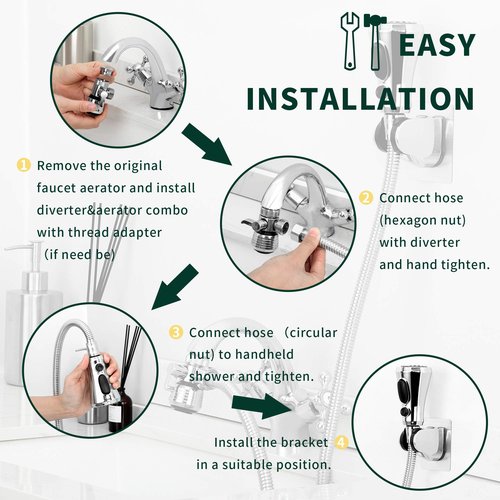 CECEFIN Kitchen Faucet Hose Attachment, Sink Sprayer Replacement Head with 4.9 Ft Stainless Steel Hose, Water Saving Aerator with 3-Way Diverter Valve for Hair Washing Laundry Room and Pet Shower