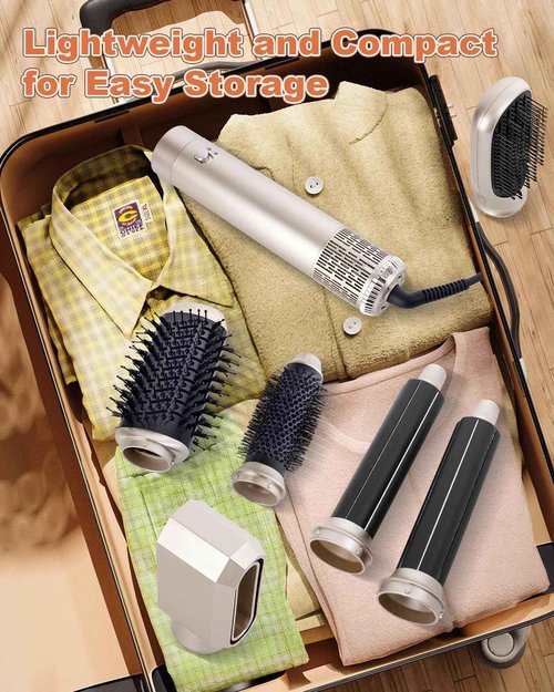 Hupifaz 6 in 1 Air Styler, Blow Dryer Brush Set, Auto wrap Hair Styler for Curling, Volumizing, Straightening and Styling, Negative Ion Frizz-Free Hot Air Brush (Ash-Gold)