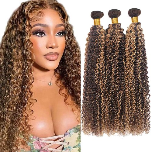 Habiliana Bundles Human Hair 24 26 28 Inch Jerry Curly Wave P4/27 Human Hair Bundles 11A Unprocessed Brazilian Virgin Quick Weave Hair Extensions for Black Women