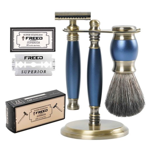 FREED Luxury Shaving Set for Men - Double Edge Safety Razor with alloy handle include 120 count Japanese 6cr13 Stainless Steel blade, It's the best gift for men, fathers,or birthdays