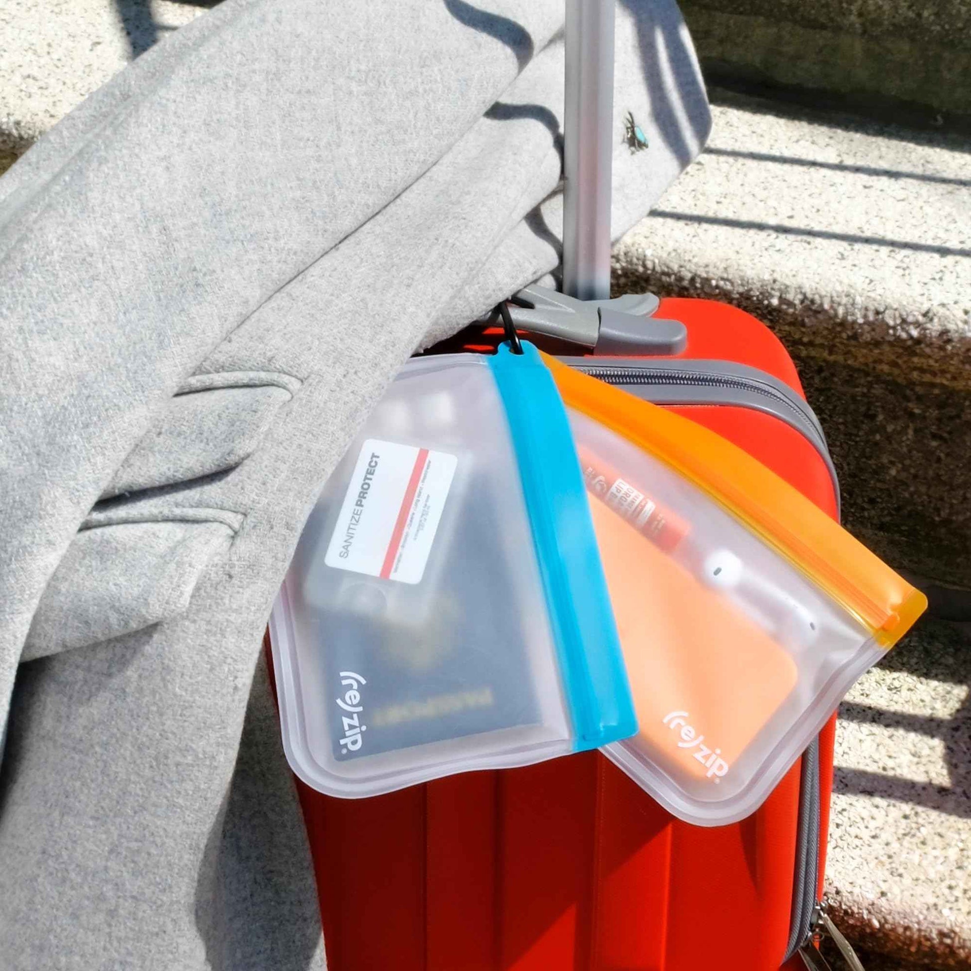(re)zip Zippered Travel Organization Kit | 9-Piece Set Including Zippered Gallon, Medium, & Small Bags, and Carbiner Clip-On Bags | Compact & Lightweight for Snacks, Documents, Toiletries, & More