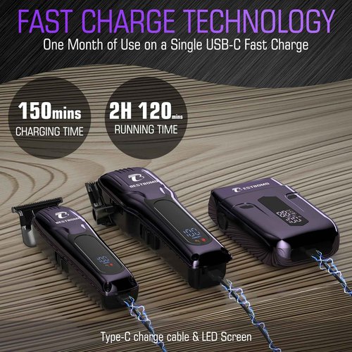 BESTBOMG® Hair Clippers for Men, Professional Hair Clippers, Beard Trimmer& Rechargeable Shaver Set, Metal T-Blade, LED Display, Barber Hair Cutting Kit for Men Grooming & Gifts, BS-808C (Blue)