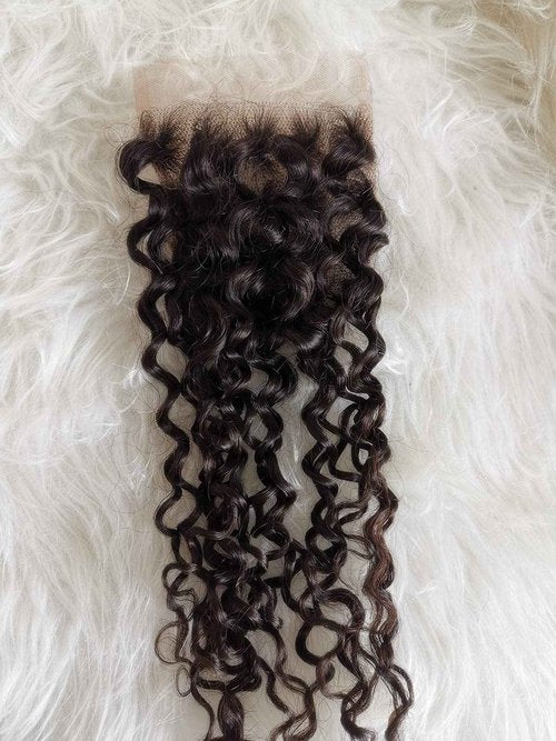Clytie 4x4 Raw Indian Curly One Donor Human Hair Lace Closure Medium Brown Lace Cuticle Aligned Unprocessed Remy Virgin Hair Piece (4x4 14" closure)