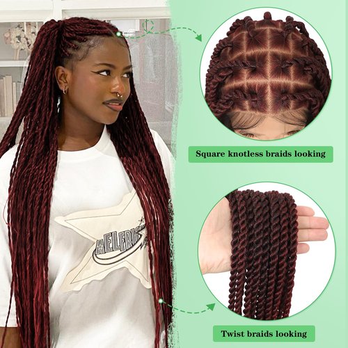 Youthfee 360° HD Full Lace Braided Wigs Knotless Twist Braided Wig for Women Braid Lace Front Wig with Baby Hair Premium Synthetic Long Burgundy Twist Braid wigs 36 Inch