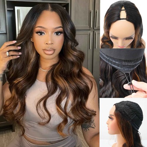 XSSXAKO V Part Wig Human Hair Body Wave Wig Upgradae Wigs Human Hair V Part Half Wigs for Black Women No Glueless No Leave Out Beginner Friendly 180% Density #1B/30 (20inch)