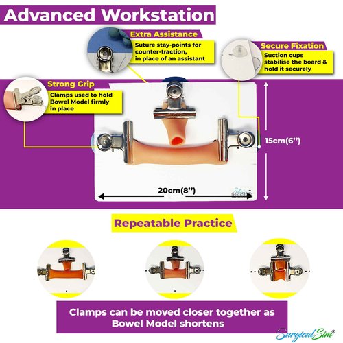 SurgicalSim Bowel Anastomosis Suture Practice Kit, End-to-Side Techniques, Includes 1 x Long and 1 x Short 0.8" Diameter Models, Tool Kit, Threads, Ideal for Practice, Demonstration, for Students