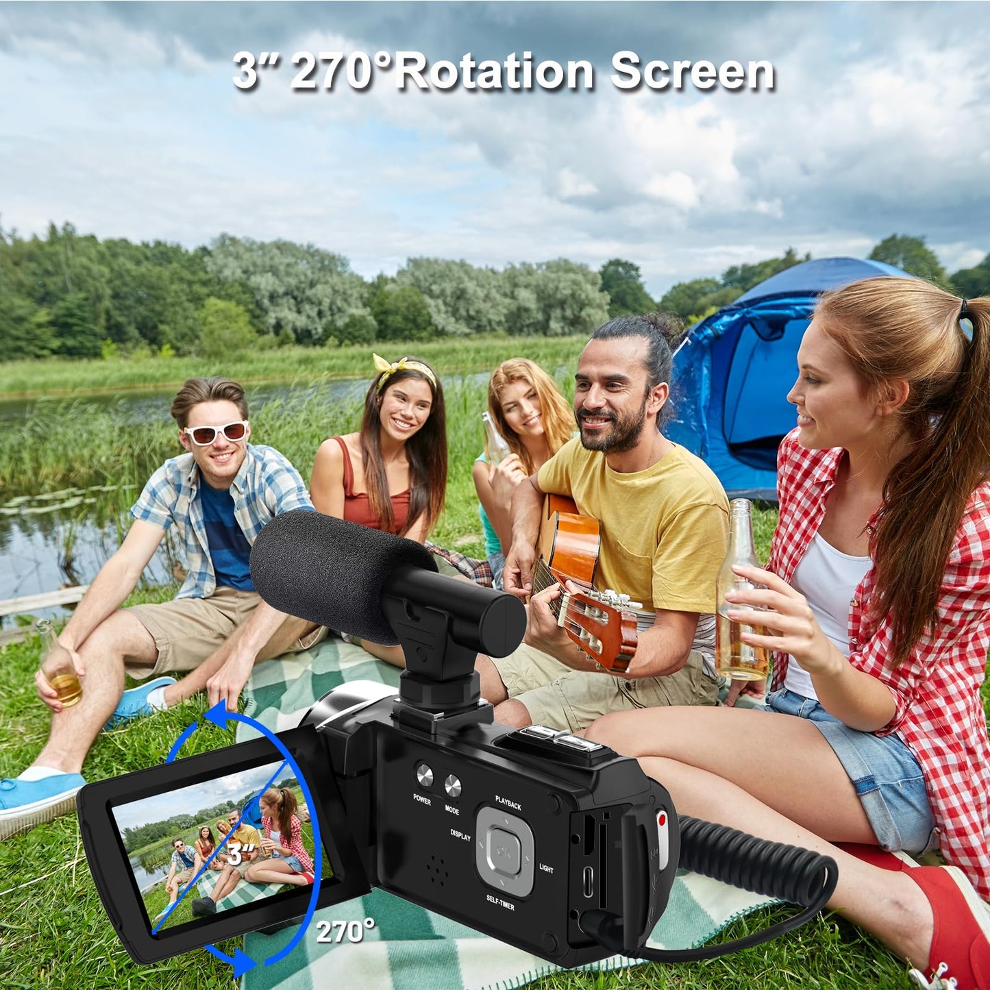 YEEIN Video Camera Camcorder 4K 48MP Digital Vlogging Camera for YouTube 3.0 Inch 270°Rotation LCD Screen 18x Digital Zoom Video Recorder with Microphone, 2 Batteries