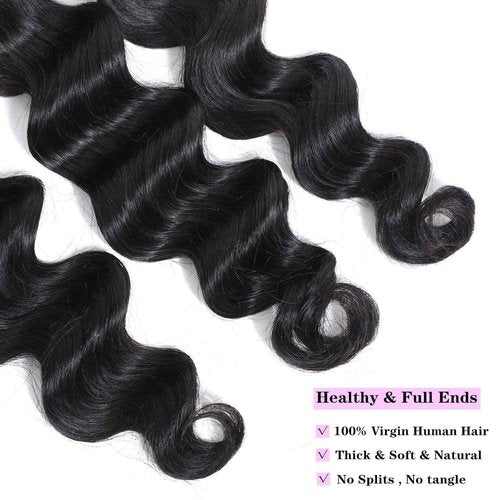DONG H hair 12A Loose Deep Wave Bundles Human Hair 3 Bundles Brazilian Virgin Loose Deep 100% Unprocessed Loose Wave Bundles Human Hair for Women(16" 18" 20",3 bundles)