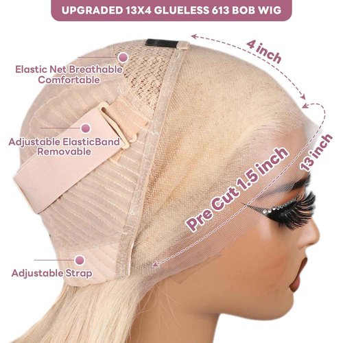 SUPERLOOK Blonde Bob Wig Human Hair 613 Lace Front Wig Human Hair 13X4 lace Front Bob Wig Pre Plucked With Baby Hair 210% Density 613 Short Bob Wigs for Women 10inch