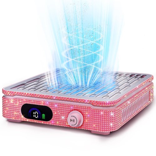 XISZMOG Cordless Nail Dust Collector, Rechargeable Powerful Suction Dust Collector for Nail Tech with 10 Speed Levels, Low Noise Nail Fan Dust Collector for Professional Salon & Home (Pink)