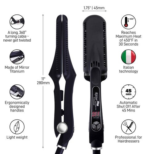 Mirror-Titanium Flat Iron Hair Straightener, 1.75" Wide, Ionic, 260F Up to 480F, 21 Temperature Settings, MCH 85Watt Heaters Keeps Heat with Wet Hair. 110V/220V, Smooth Silky Hair in a Minute. XSZ-10