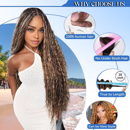 Human Braiding Hair for Boho Braids Human Hair 120g 24Inch Curly Boho Hair for Braiding Knotless 12A Deep Water Wave Boho Braids 3 Bundles/Pack Caramel Honey Blonde