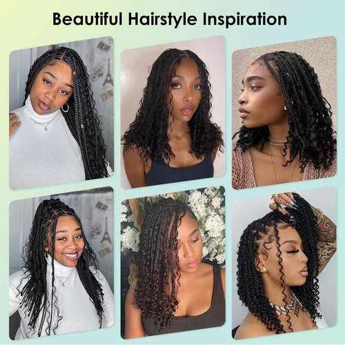 Fecihor 18" 13x8 Inch HD Lace Front Boho Box Braided Wigs Short Knotless Braid Wig for Women Full Braided Lace Front Wig With Baby Hair Balck Natural Color