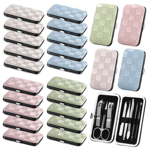 Lanties 24 Sets Manicure Pedicure Bulk Gifts Professional Nail Care Gifts, Travel Nail Clippers Kit 8 in 1 Stainless Steel Pedicure Set with Case Portable Grooming Kits for Women Men(Fresh)