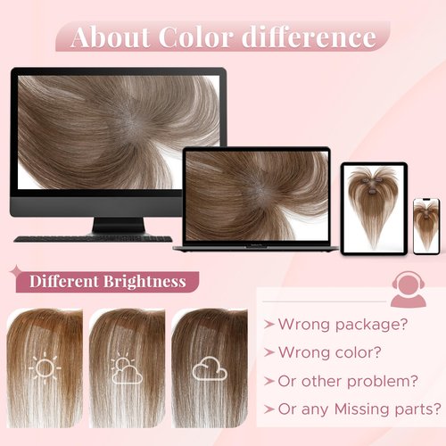 SEGOHAIR Women's Clip In Human Hair Topper, with 360° 3D Cover Air Bangs - for Thinning Hair, Straight, 11 Inch, Medium Brown, 9x12 CM Upgraded Seamless Silk Base, Lightweight, Breathable