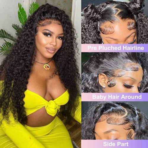 ALEPAZ 13x4 Deep Wave Lace Front Wig - Human Hair, 28 inch Curly Lace Frontal Glueless Wig with Baby Hair