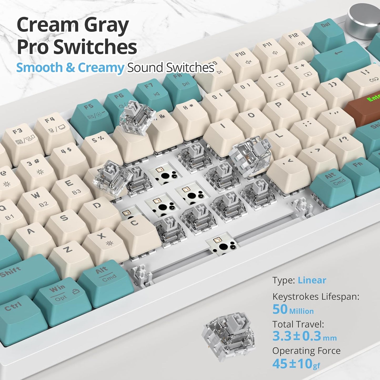 400PRO 75% Wireless Creamy Mechanical Keyboard Pink, Gasket Hot Swappable RGB Gaming Keyboard, Bluetooth/2.4GHz/USB-C Cute Keyboard with Pre-lubed Cream Grey Switches (82 Pink Cyan)