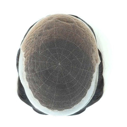 Tresshairca Human Hair Toupee for Men, Natural and Comfortable, French Lace and Polyskin Base, Real Human Hair, 6"x8"