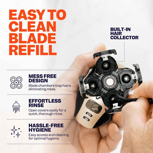 Freebird FlexSeries™ Shaver and Two Blade Refills - Fast, Smooth, Water-Resistant Electric Head Shaver with 5 Flexible Blades, USB Rechargeable, Ideal for Bald Men and Women