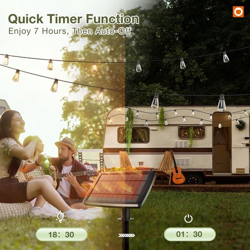 addlon 54(48+6) FT Solar String Lights Waterproof,Patio Lights Solar Powered with Remote& USB Port 24+2 LED Shatterproof Bulbs 3 Lighting Modes Outdoor Lights for Camping Backyard Garden