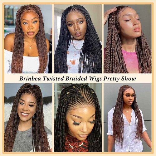 Brinbea 13X8'' HD Lace Cornrow Braided Wigs for Black Women Cornrow Twisted Braid Wig with Baby Hair Unique Look Premium Synthetic Braided Lace Front Wigs Black Braided Wigs 36 Inches