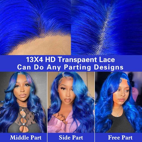 Koiaskral Blue Lace Front Wig - Human Hair, 13x4, Body Wave, 22 Inch