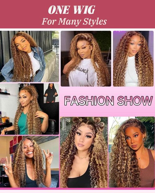 Sherico Ombre Lace Front Wigs Human Hair for Women,13x6 Transparent Deep Wave Lace Front Wig 4/27 Highlight Blonde Hair Wet and Wavy Curly Glueless Wig Pre Plucked with Baby Hairs 180% Density