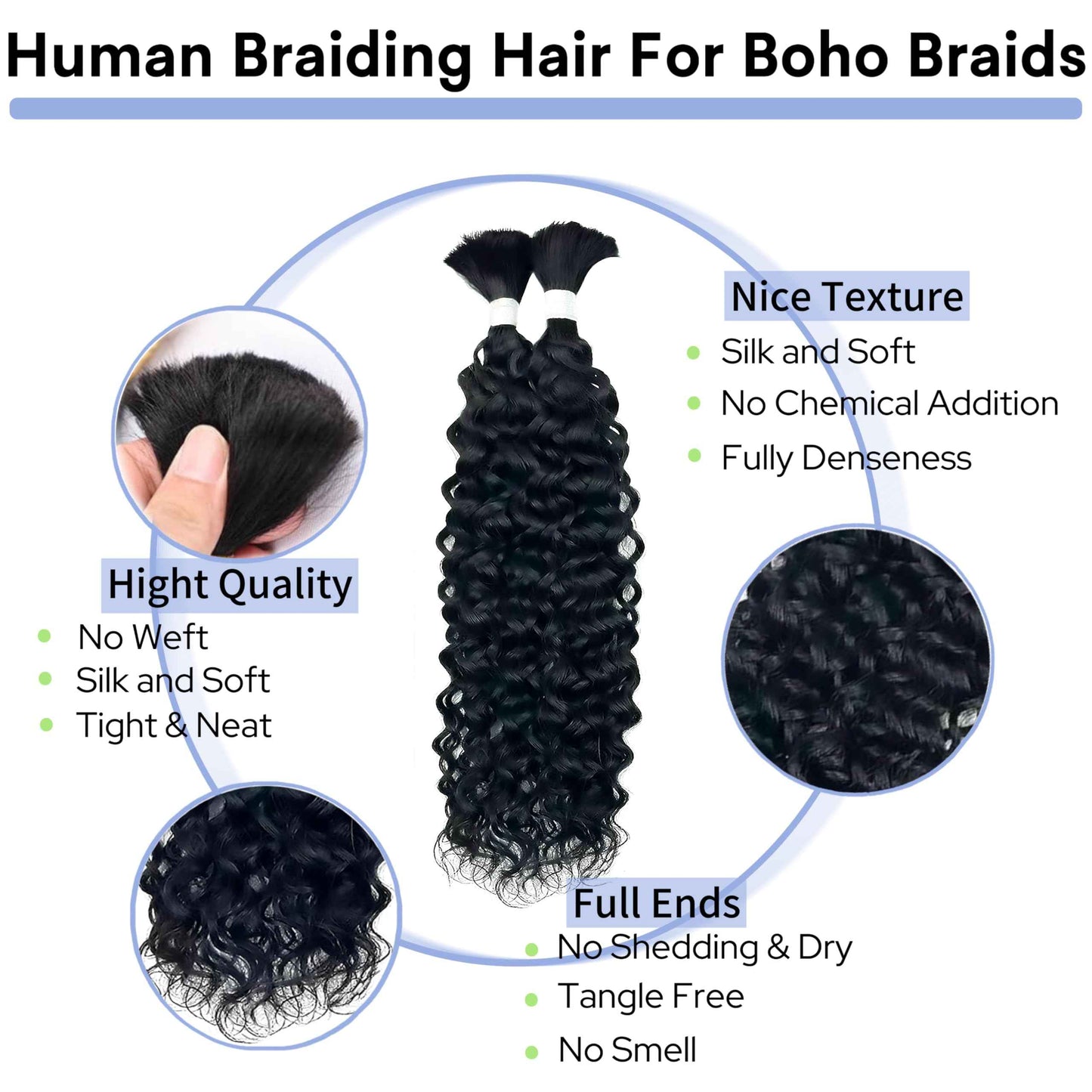Human Braiding Hair for Boho Braids 20inch 100% human hair Water Wave Bulk Braiding Knotless No Weft Curly Bundles Human Hair Wet and Wavy Micro Hair Extensions Bulk 2 Bundles 100g hair Natural Color