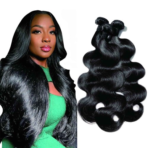 Body Wave Human Hair 3 Bundles (20 22 24) 100% Unprocessed Brazilian Virgin Human Hair Extensions Brazilian Body Wave Weave Bundles Soft and Silky Natural Black Wavy Hair Quick Weave Bundle for Women