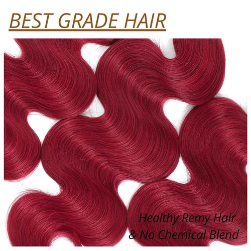 Anmetan Red Burgundy 3 Bundles Human Hair Body Wave, 12A Colored 100% Unprocessed Remy Hair Soft and Bouncy Burgundy Cherry Red 99J Human Hair Wavy Bundles Sew in Double Weft Quick Weave 12 14 16 Inch