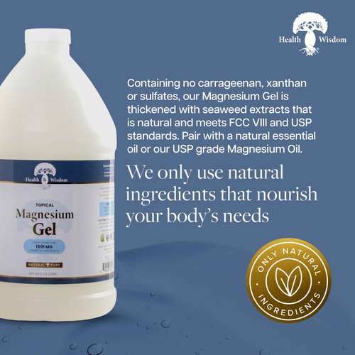 Health and Wisdom Pure Magnesium Gel with Seaweed Extract - Topical Muscle & Joint Relief- Natural and Pure Skin & Scalp Moisturizing - Enhanced Absorption - 64 Fl oz