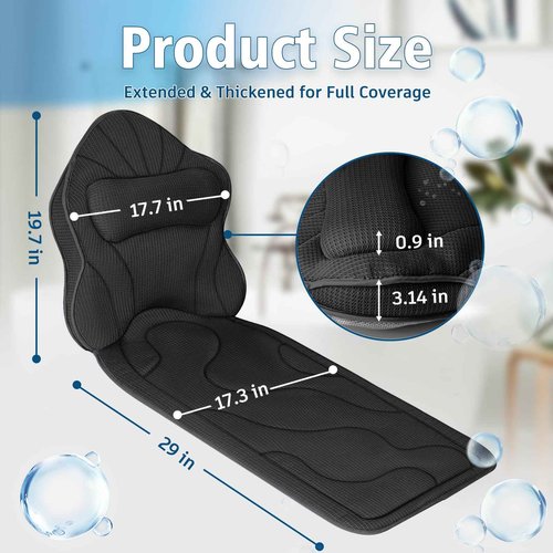 Poemland Full Body Bath Pillow for Tub-Extra Thick Bathtub Pillow with Head & Neck Support, Luxury Tub Pillow for Comfort, Non-Slip Bath Cushion for Women, Men & Seniors, Bathroom Accessories