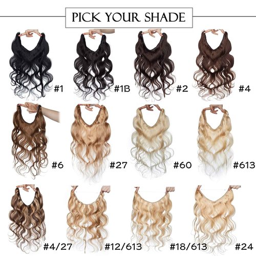 S-noilite Wire Hair Extensions Human Hair with 2 Clips Wavy Balayage Secret Wire Hair Extensions with Adjustable Headband 20" 70g Fish Line Hairpieces For Women #18/613 Ash Blonde/Bleach Blonde