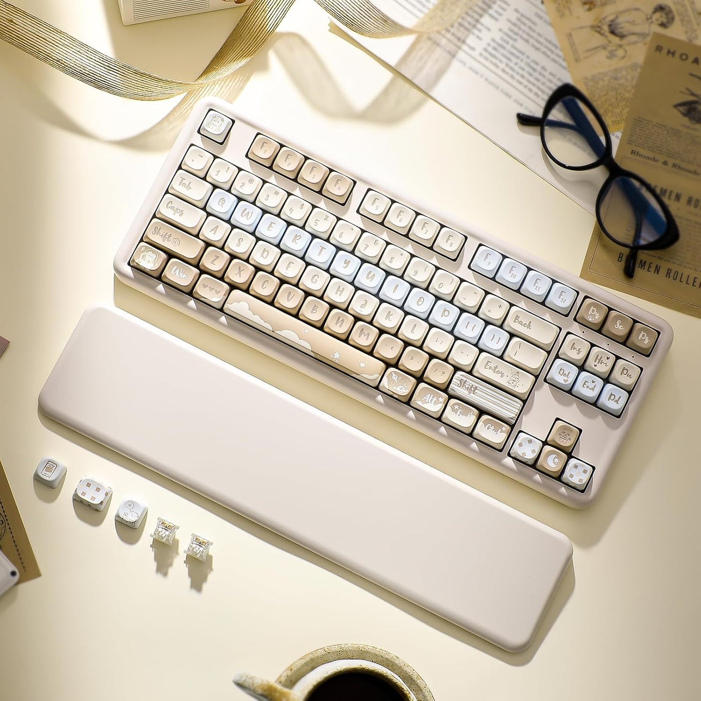 YUNZII B87 Wireless Mechanical Keyboard,QMK/VIA Programmable,TKL Layout 87 Keys,BT/2.4G/USB-C,Hot Swap Gasket Mount RGB Backlit Gaming with Wrist Rest for Win/Mac(Purple, Cocoa Cream V2)