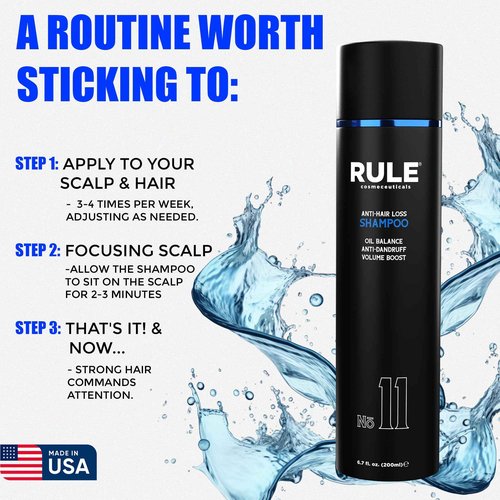 RULE COSMECEUTICALS - No.11 Anti-Hair Loss Shampoo for Men, DHT Blocker and Root Activator for Hair Regrowth, Anti-Dandruff & Oil Control Formula, Thickening & Strengthening for Thinning Hair - 200 mL