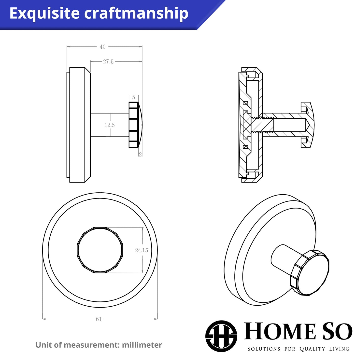 HOME SO Suction Cup Hooks for Shower, Bathroom, Kitchen, Glass Door, Mirror, Tile – Loofah, Towel, Coat, Bath Robe for Hanging up to 15 lbs – Polished Matte Chrome, Brushed Nickel (2-pack)