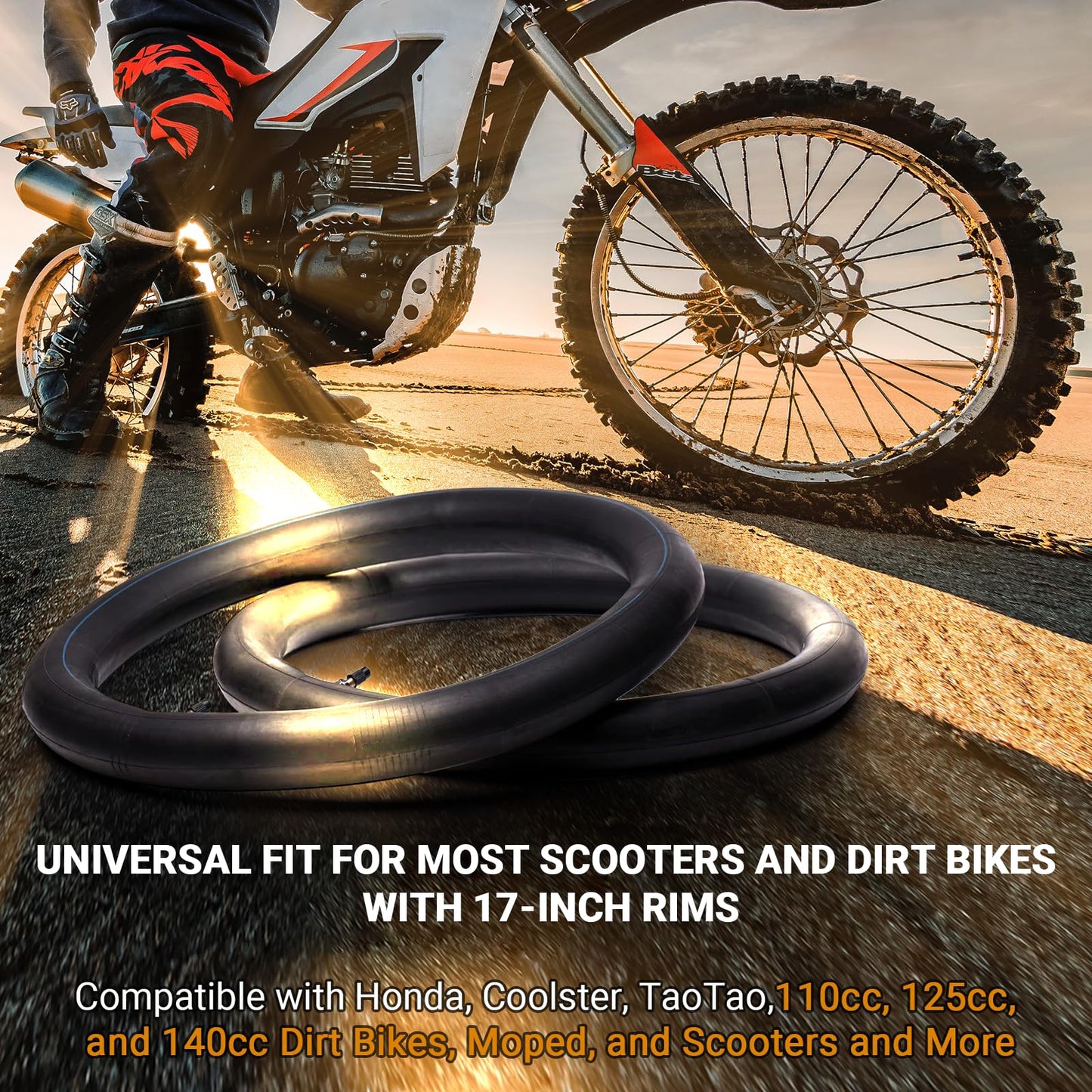 (2-Pack) 2.50/2.75-17”（70/100-17） Motorcycle Inner Tubes - Compatible with Honda, Coolster, TaoTao, 110cc, 125cc, and 140cc, Dirt Bikes, Moped, and Scooters and More