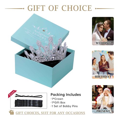 Aoligrace Silver Tall Wedding Tiaras for Women Luxury Cubic Zirconia Quinceanera Crowns for Women CZ Pageant Birthday Bridal Hair Accessories