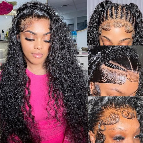 20 Inch Deep Wave Lace Front Wigs Human Hair Pre Plucked 13x6 HD Lace Front Curly Wigs Human Hair 200% Density Glueless Frontal Wigs Human Hair with Baby Hair Curly Wigs for Women Natural Black