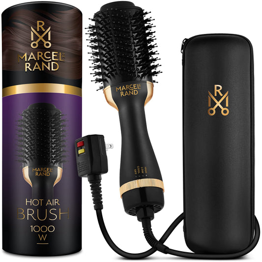 Professional 2 in 1 Volumizing Oval Hair Brush Dryer for Women, 75MM with Hard Travel Case and Premium Gift Box, Black & Gold
