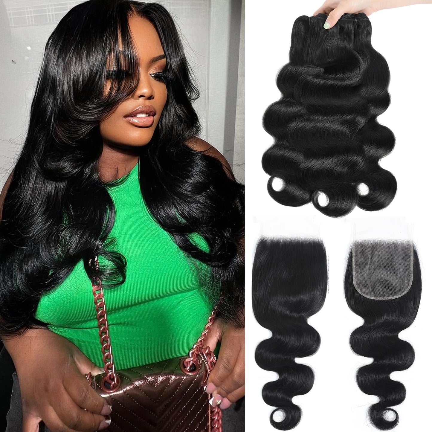 12A Human Hair Bundles with Closure 16 18 20 + 14 Inch Brazilian Body Wave Bundles Human Hair with 5x5 HD Lace Closure 100% Unprocessed Virgin