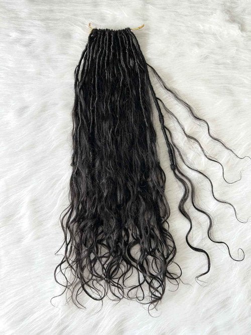 Francesca Hair Pre-looped Crochet Boho Faux Locs with Human Hair body wave Ends Boho Hair Braids Goddess Dreadlocks Hair for Black Women Natural Color 26 Inch (Pack of 1)
