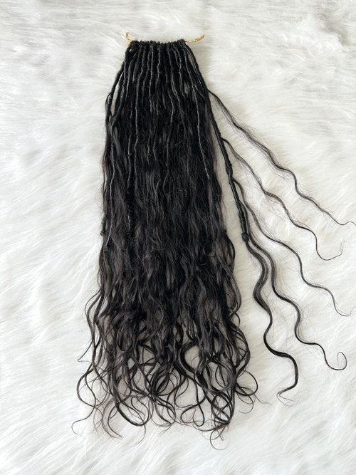Francesca Hair Pre-looped Crochet Boho Faux Locs with Human Hair body wave Ends Boho Hair Braids Goddess Dreadlocks Hair for Black Women Natural Color 22 Inch (Pack of 1)